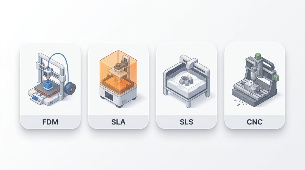 FDM vs SLA vs SLS vs CNC, which process